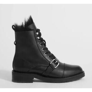 ALLSAINTS Donita Sz 7 Combat Boot Genuine Leather Shearling Lined Lace Up Boot